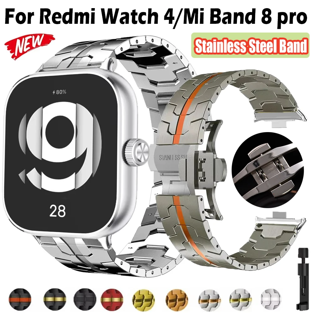 Para Redmi Watch 5 4 pulsera de negocios de acero inoxidable para Xiaomi Mi Band 8/9 pro Correa accesorios de pulsera de Metal Correa