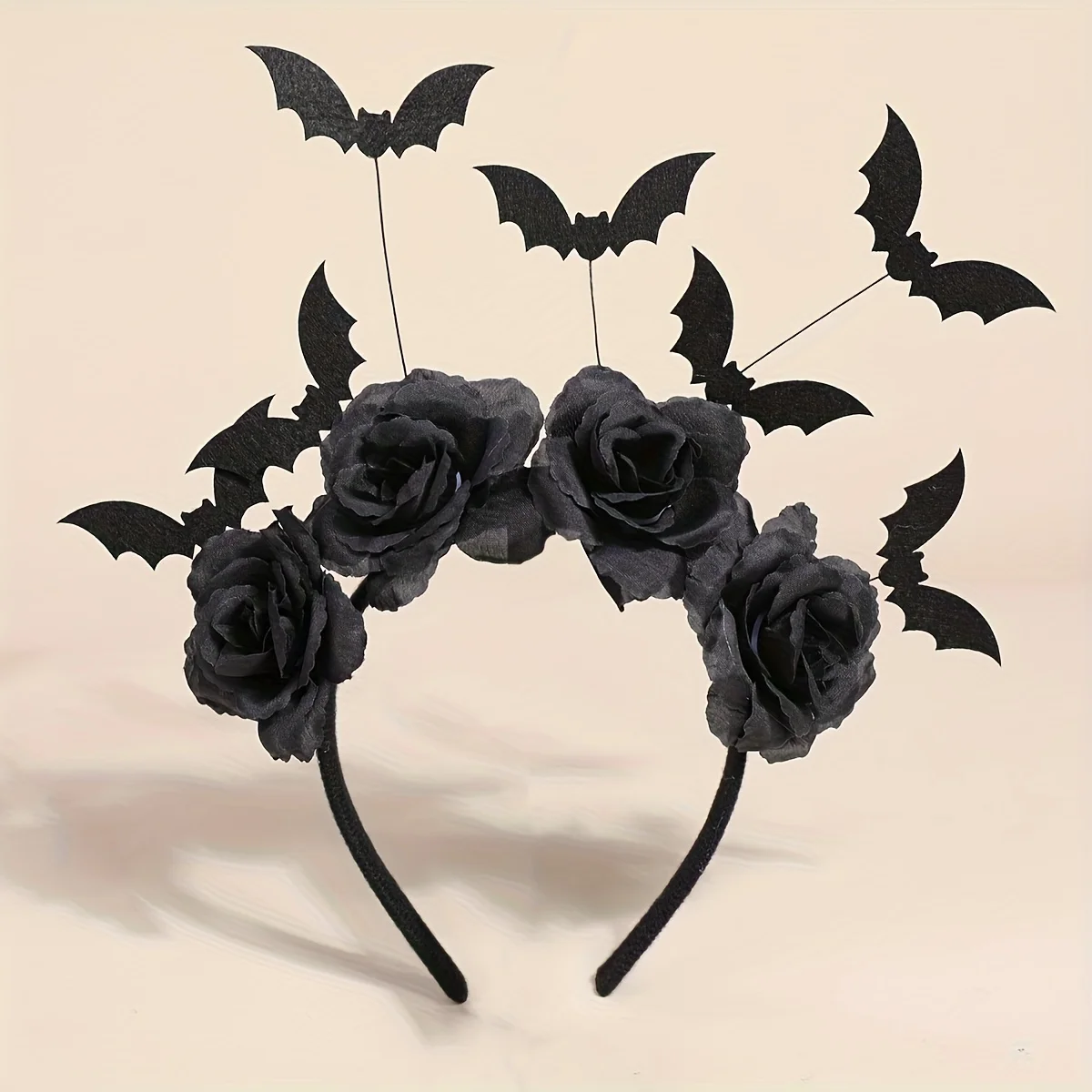 

New Halloween Party Headband Cute Witch Hat with Black Fake Flowers Gothic Bat Hairband Dark Cosplay Accessory for Women