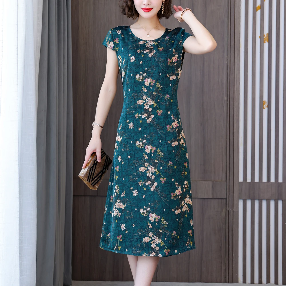 New Fashion Casual 2024 Summer Dress For Women Floral Printing Short Sleeve Elegant Vintage O-Neck Dresses Women Clothing