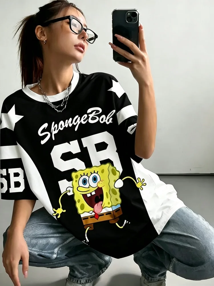 Summer Fashion Cartoon SpongeBob 3D Print Men Women T-shirt Sports Football Jersey Casual Streetwear Unisex Top Family Kids Tees