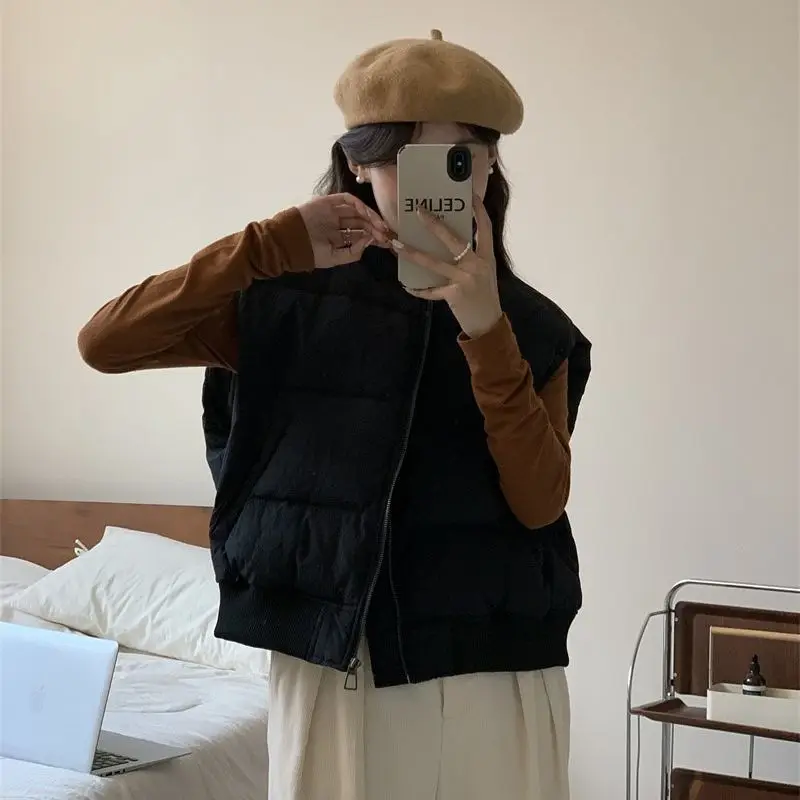 Veste chaude à fermeture éclair pour femmes, gilet court léger rembourré en coton, vêtements d'extérieur matelassés, manteaux courts décontractés, Chic, épais, sans manches
