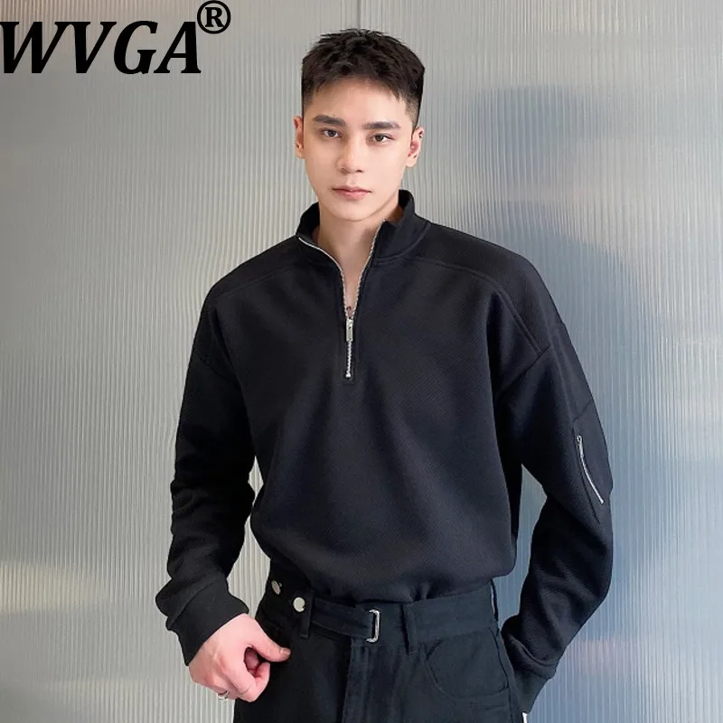 

WVGA осень-зима новый мужской уличный модный индивидуальный пуловер с полуводолазкой кофты нишевые шикарные повседневные топы Ins W12461