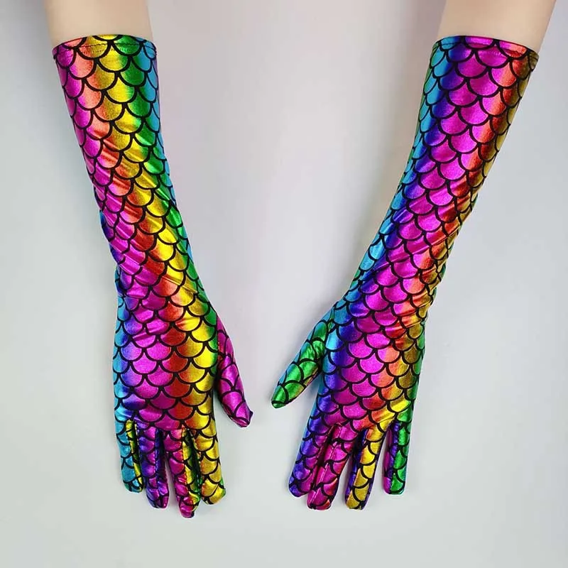 Women Gloves Halloween Makeup Party Fashion Colorful Mermaids Cosplay Mid-Length Long Gloves Female HTL12