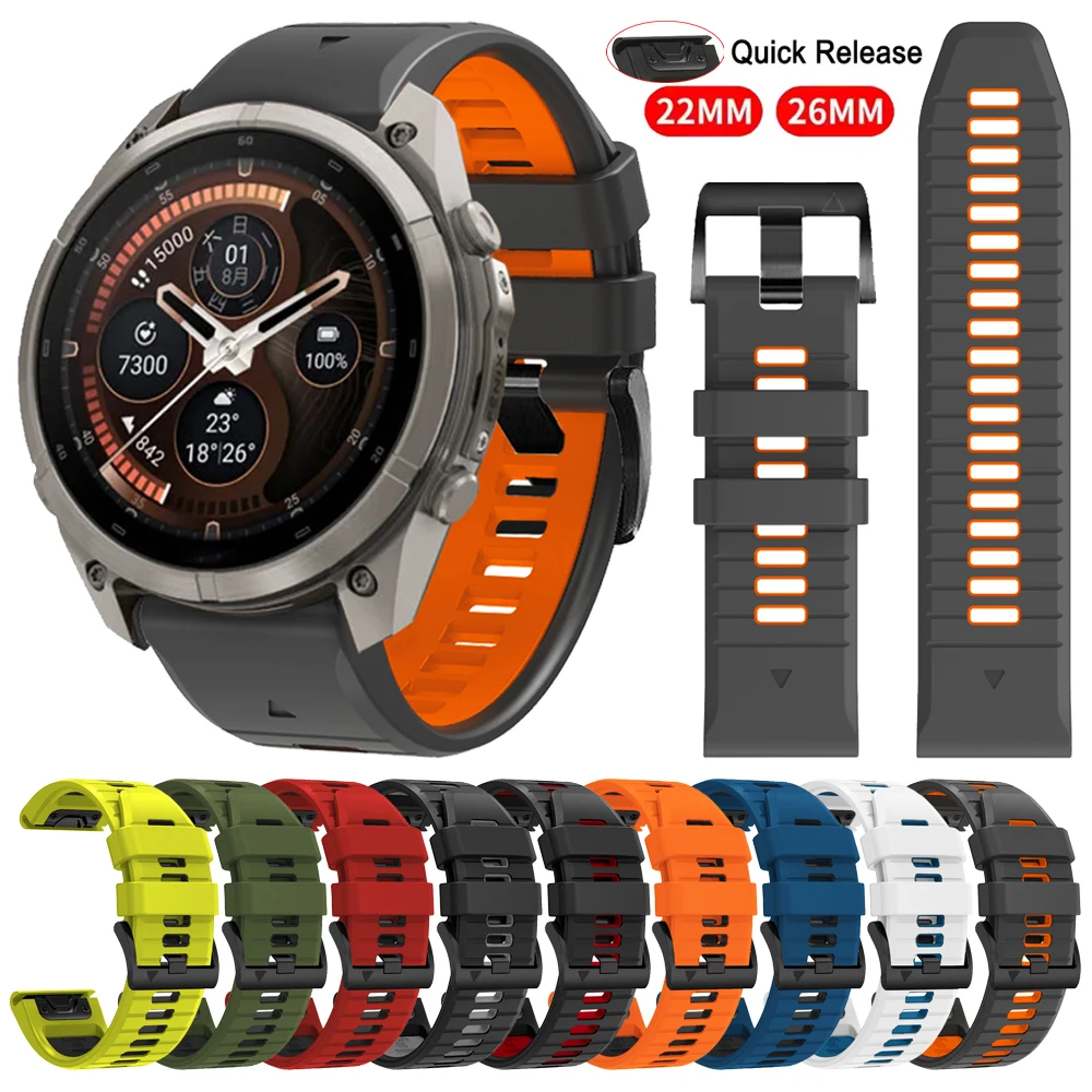 QuickFit 22 26mm Silikonarmband für Garmin Fenix 8 9 Pro Solar/AMOLED/inReach, Solar/inReach, AMOLED Armbänder Forerunner 970 Armband