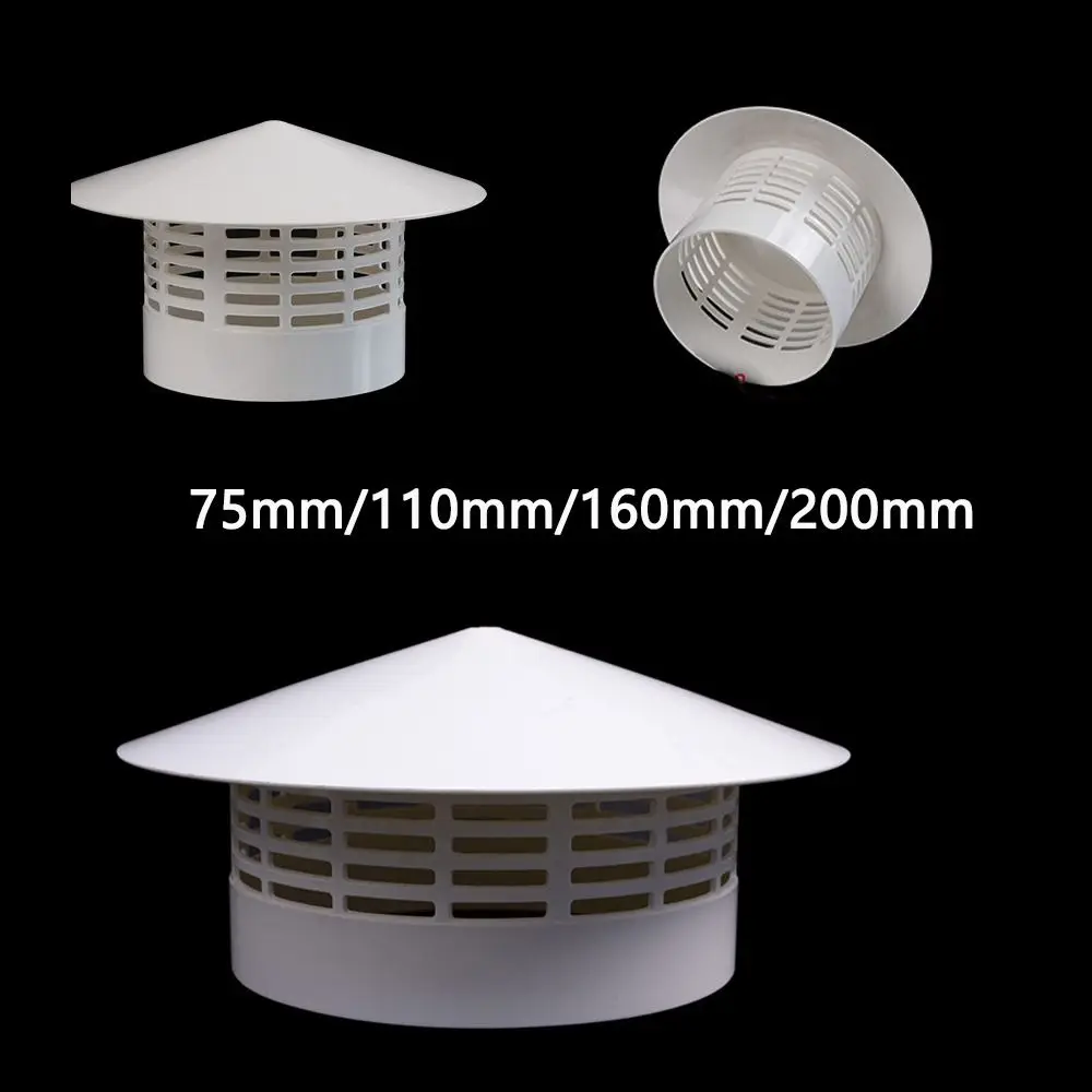 Tapa de lluvia ventilada de 75-200mm, tubo de escape de humo útil, conducto de techo de PVC, Ventilación de pared Exterior, salida de aire de chimeneas