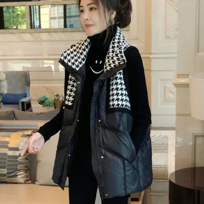 

New Womens Plaid Cotton Vest Coat Winter Splicing Sleeveless Jacket Female Fashion Casual Down Cotton Waistcoat Outerwear A329