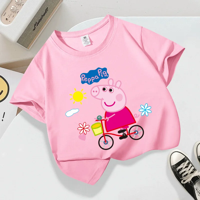 

Peppas Pig Series T-shirt Short Sleeve Summer Breathable Casual Clothes Hot Cartoon Print Base Top O-neck Cute Birthday Gifts