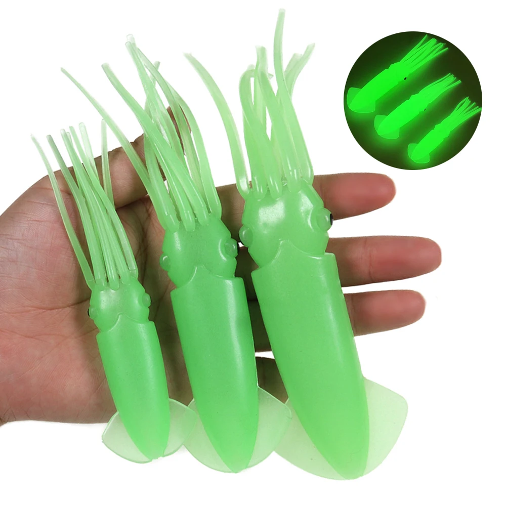 3PCS 12/14/17cm Luminous Green Soft Squid Skirts Saltwater F