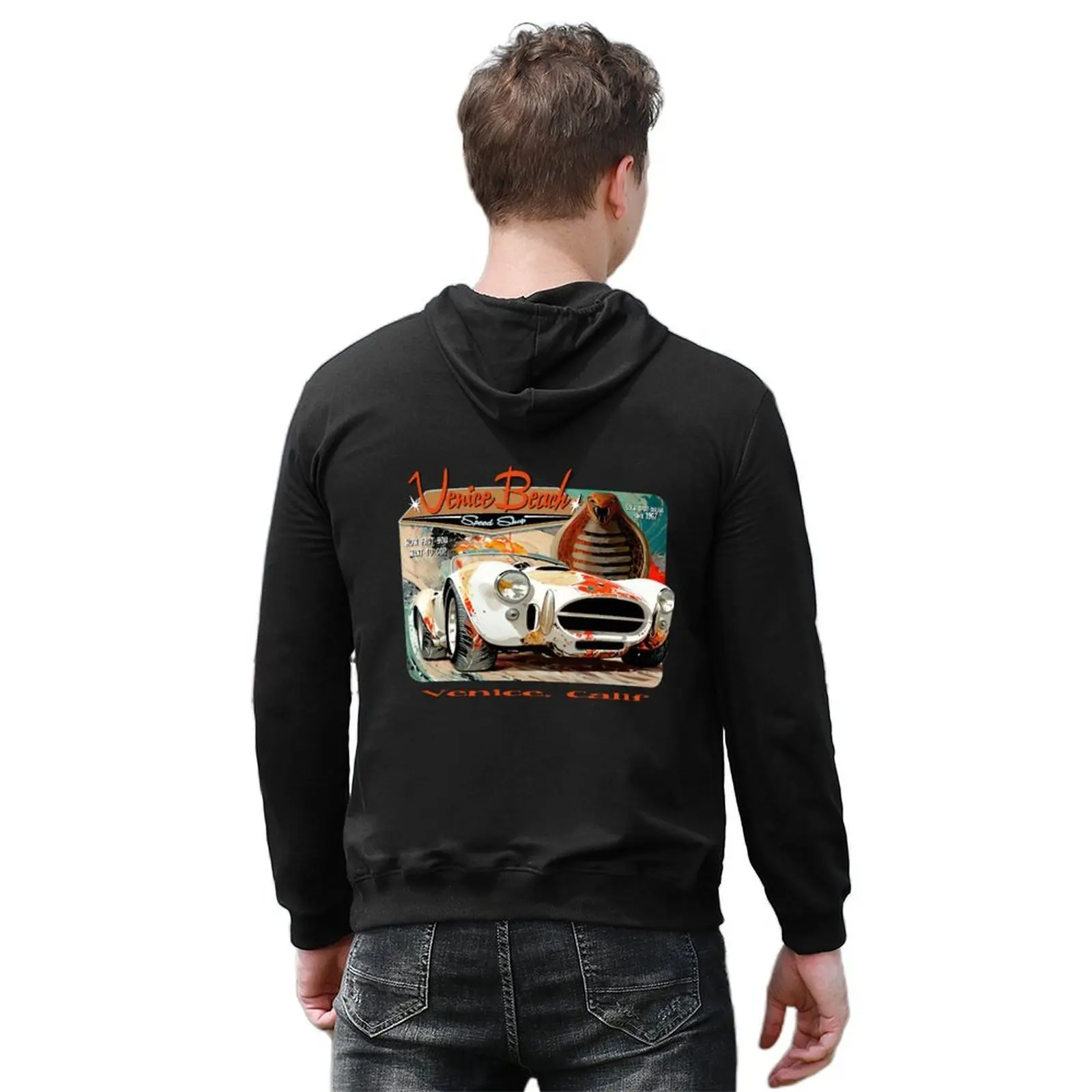 متجر Venice Beach Speed Shop – سترة شتوية للرجال من Mystic Cobra Expressionist Muscle Car Art مع قلنسوة للرجال