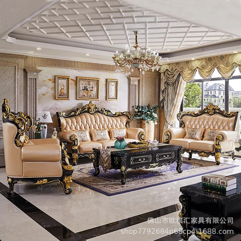 HYS villa European sofa luxury ebony living room large apartment high-end whole house luxury leather furniture combination set