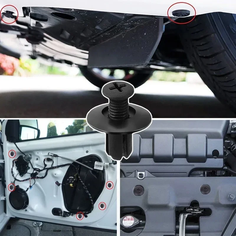 Car Bumper Guard Fasteners Screws Rivets Black Clip Fasteners Universal 8mm Plastic Rivets Fasteners Car Accessories 50/100pcs