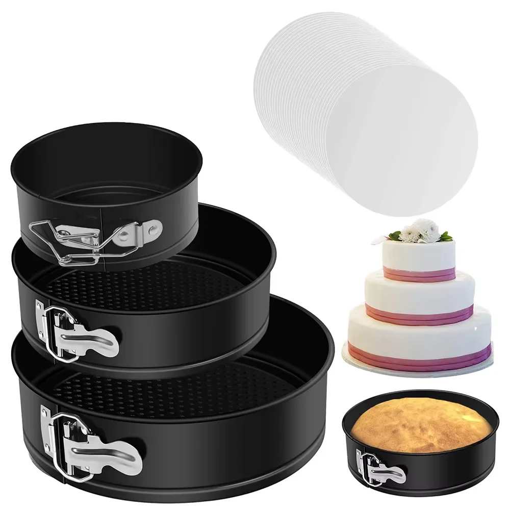 3 Pcs Springform Cake Pans Round Nonstick Baking Pans Spring Form For Cheesecake with 50 Pcs  Paper Liners Y0057