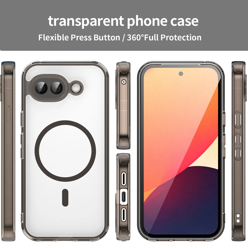 For Google Pixel 10a 9A Magnetic Airbags Shockproof Hard PC + Soft TPU Non SlipTransparent Protective Cover For 9a 10A