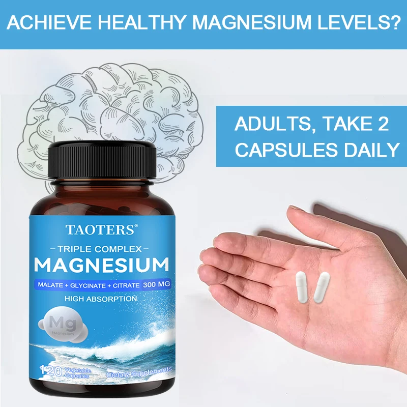 Magnesium Malate + Glycine + Magnesium Citrate 300 Mg - Supports Heart Health and Muscle Function; Improves Energy, Mood