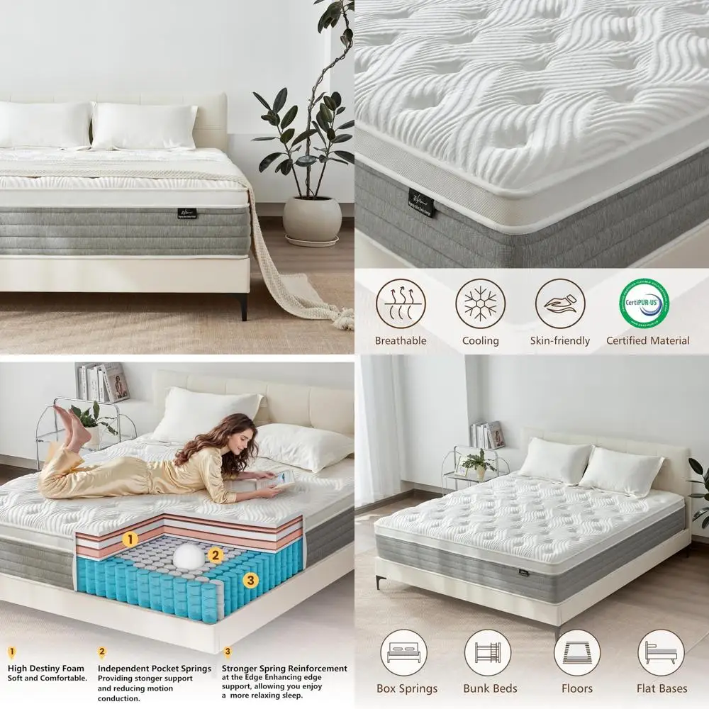 Mittelfeste 12-Zoll-Matratze in voller Größe mit individuellen Taschenfedern zur Druckentlastung und reduzierter Bewegungsübertragung