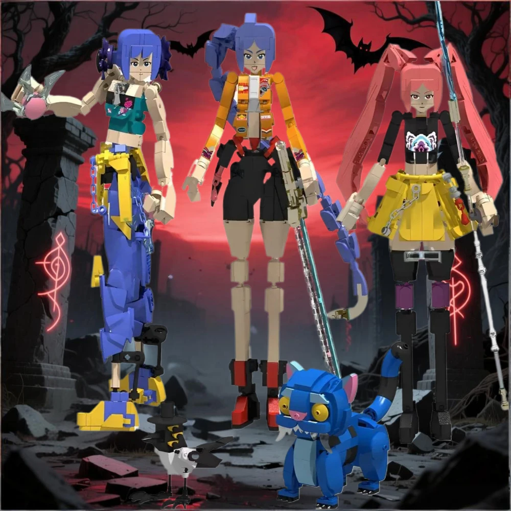

2025 New Girls Boys Groups Anime Korean K-pop Demon Hunters Model Decorative Building Blocks Rumi Figure Sussie Demonic Magpi