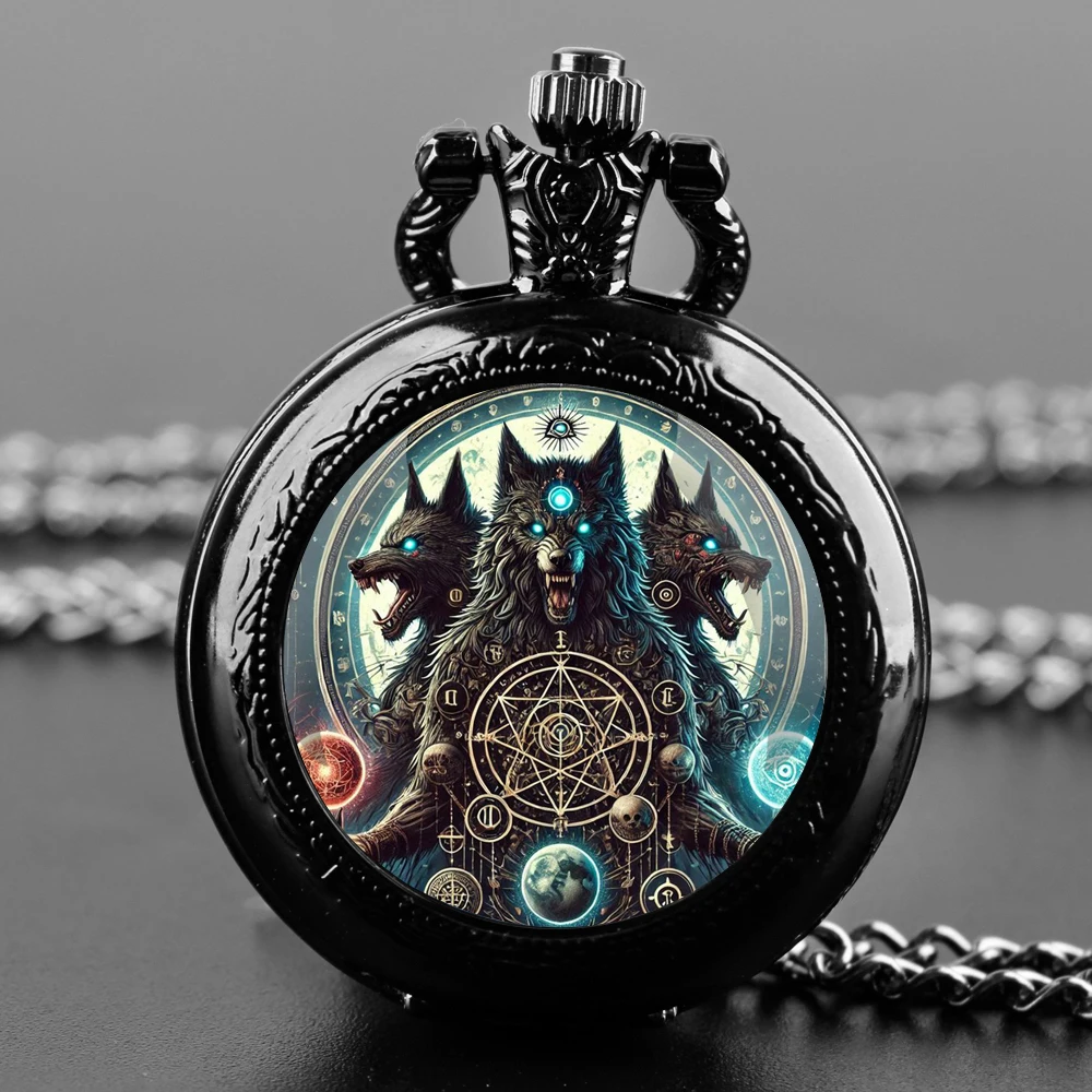 Creative Cool Wolf Dragon  Design Quartz Pocket Watch Necklace Pendant Ideal Gift for Men & Women and Kids Pendant Birthday Gift