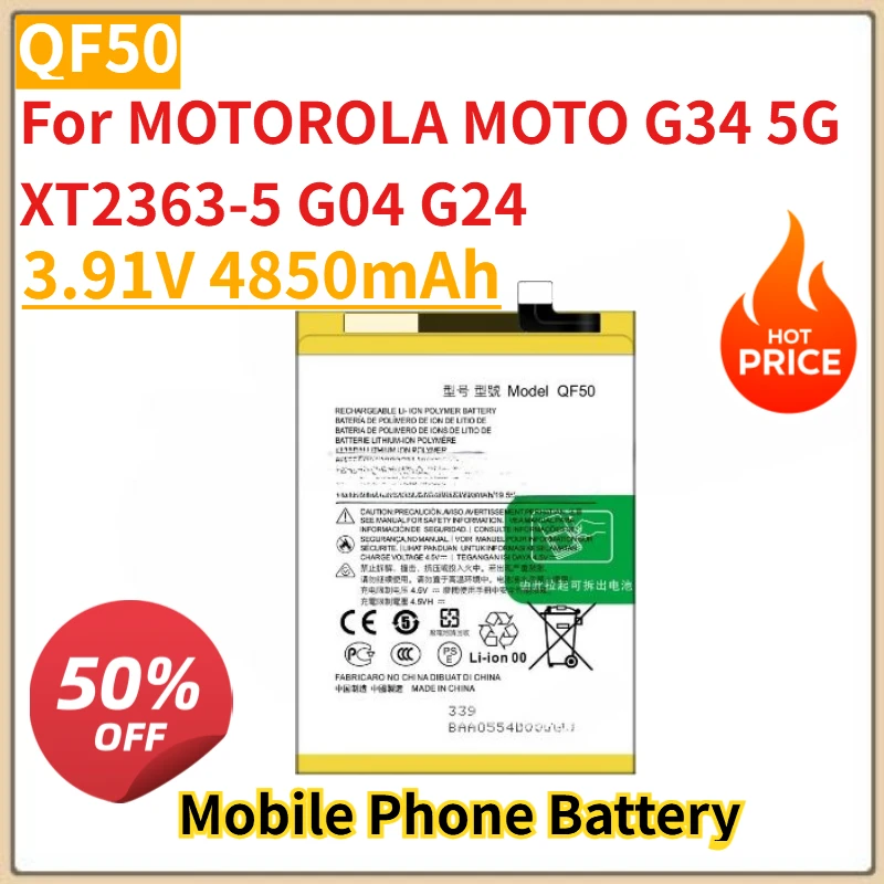 

New QF50 Mobile Phone Battery 3.91V 4850mAh For MOTOROLA MOTO G34 5G XT2363-5 G04 G24