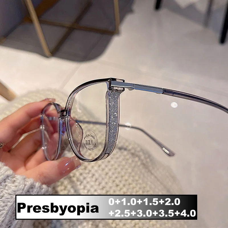 

Women's Fashion Luxury Reading Glasses Unisex Men Blue Light Blocking Presbyopia Stylish Diamond Far Sight Eyewear for Ladies