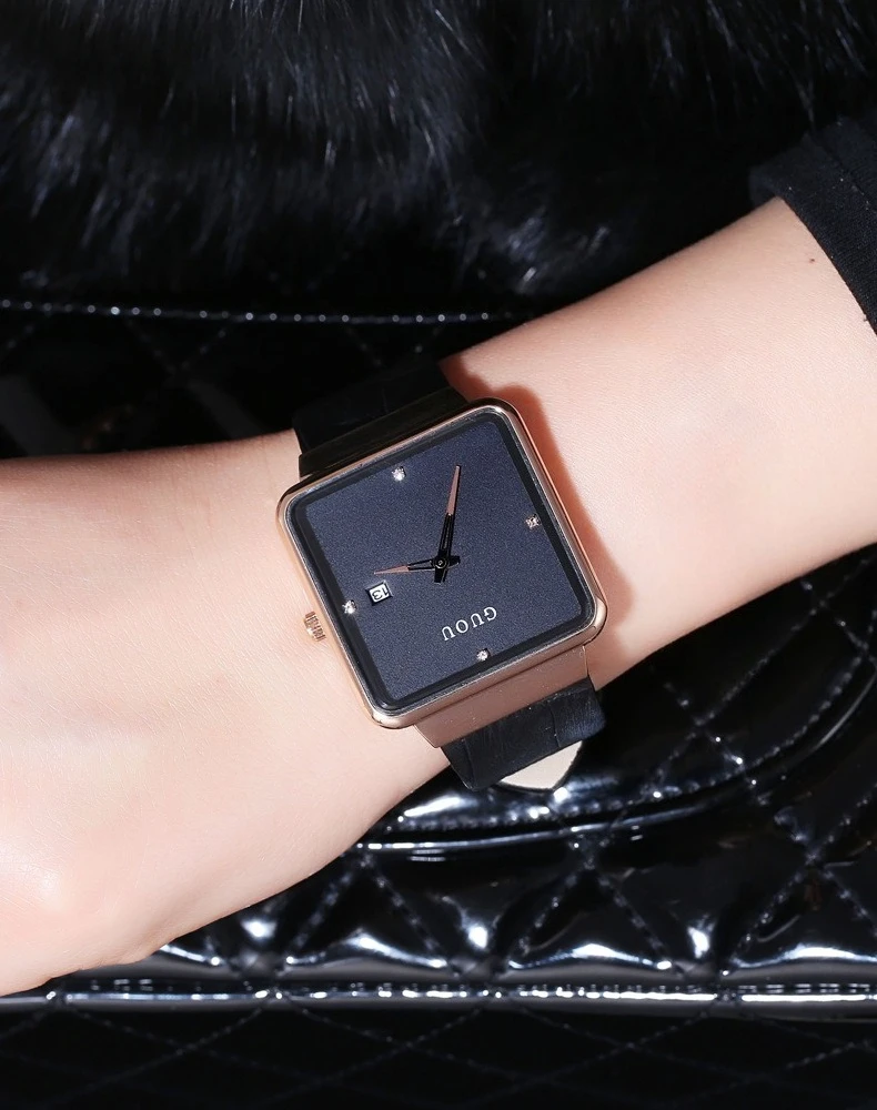 Square Leather Strap Women'S Watch, Simple Korean Style Large Dial, Fashionable And Trendy Student Ladies' Casual Watch.