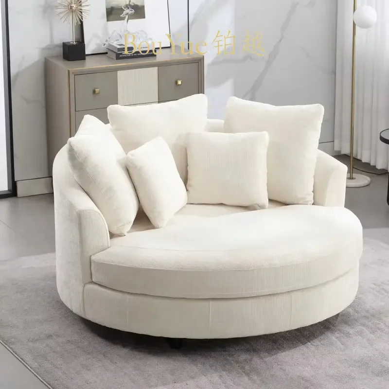 Italian Style Round Fabric Single Sofa Modern Lounge Chair for Living Room Bedroom Cozy Accent Seating Furniture Home Decor