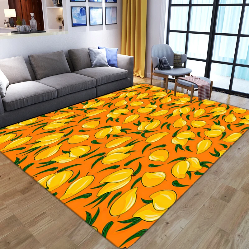 3D Fruit Mango Printed Carpets for Living Room Children's Bedroom Bedside Sofa Floor Mat Home Kitchen Bathroom Non-slip Area Rug