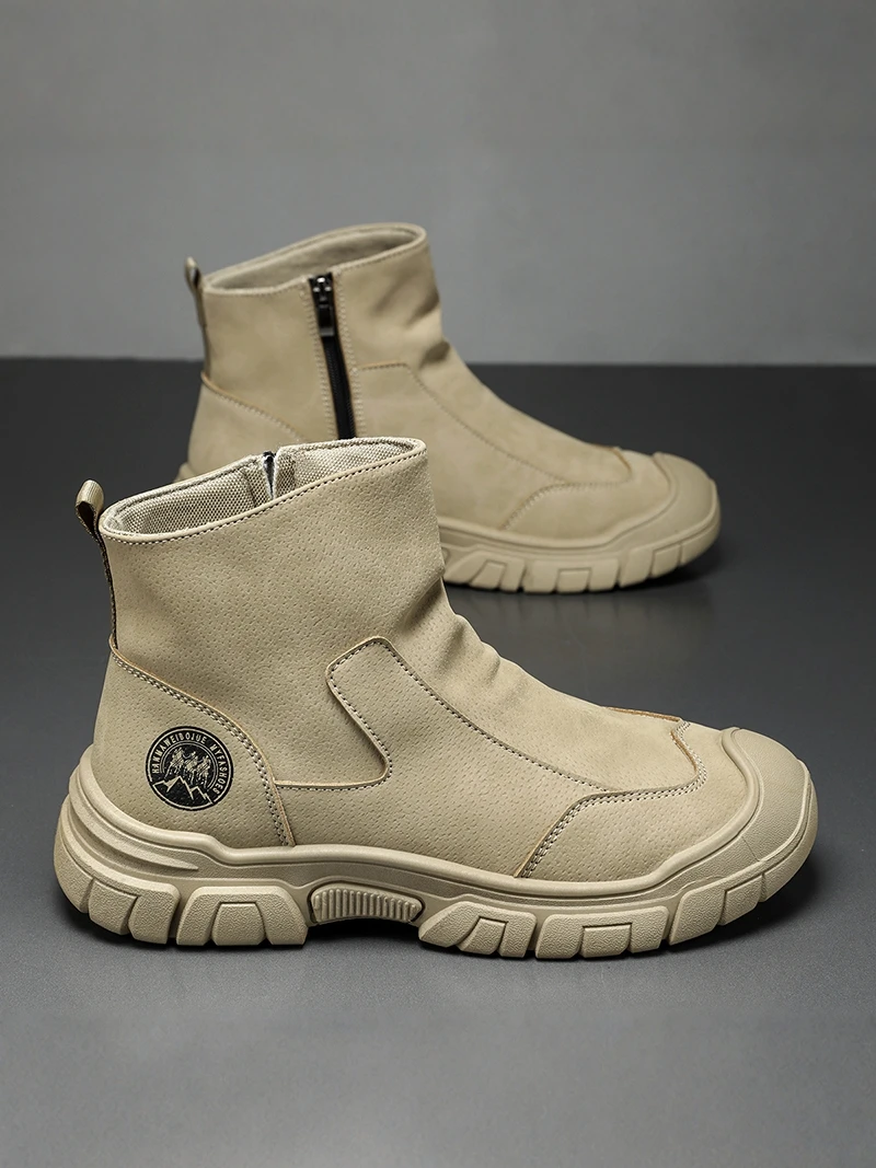 Men's Winter  Boots Retro British Style Casual High Top Leather Boots Fleece Lined Warm Anti-Slip Snow Boots