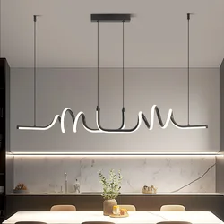 Modern Black LED Pendant Light for Dining Room Curved Chandelier Efficient Home Lighting Fixture Kitchen Living Room Home Decor