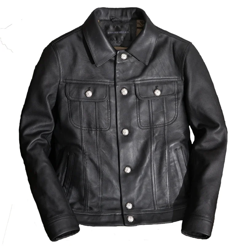 

Casual Men's Leather Jacket Sheepskin Coat Genuine Leather Jacket Men Vintage Motorcycle Veste Cuir Homme 1905 KJ2450