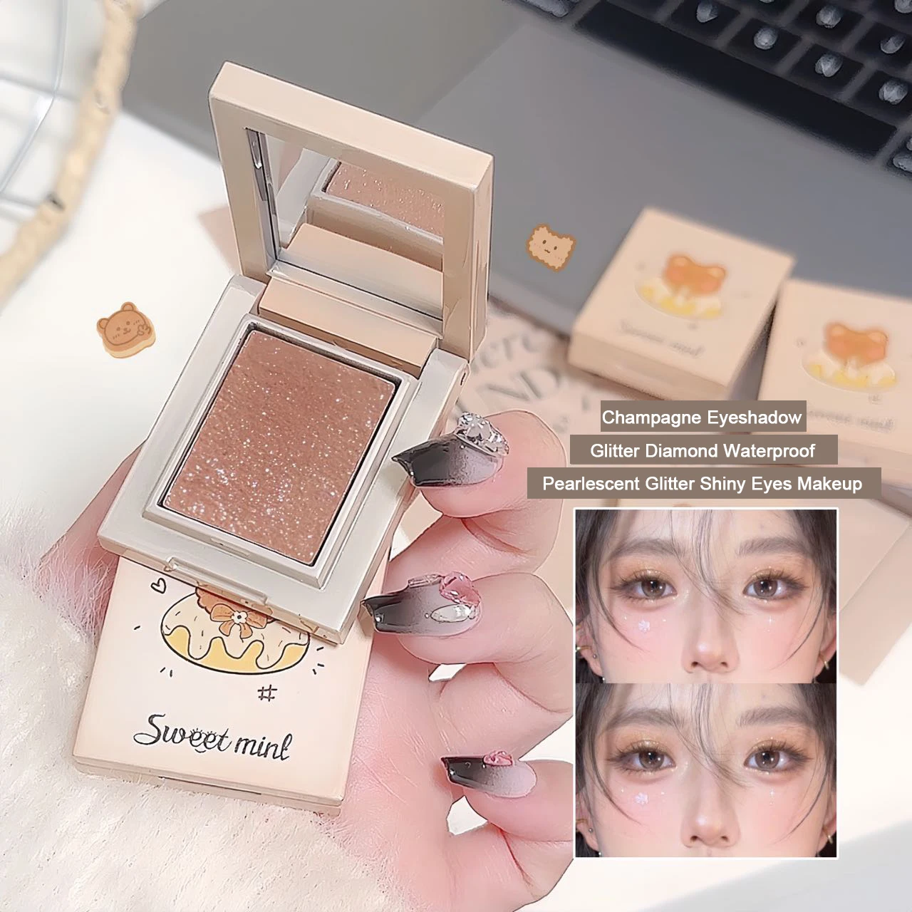 Monochrome Diamond Champagne Oogschaduw Parelmoer Liggende Zijderups Fleuren Markeerstift Aardappelpuree Glitter Oogschaduw Make-up