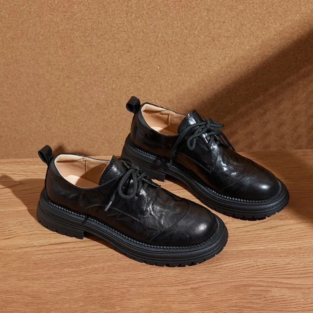 

Loafers Women's Spring and Autumn New Thick-soled Low-heeled Small Leather Shoes Genuine Leather Soft-soled British Loafers