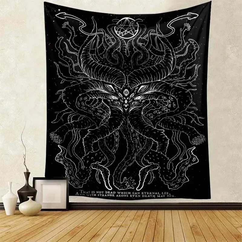 Gothic Occult Satanic Demon Art Tapestry Wall Hanging for Halloween Spooky Decor Witchy Mystical Room Accent