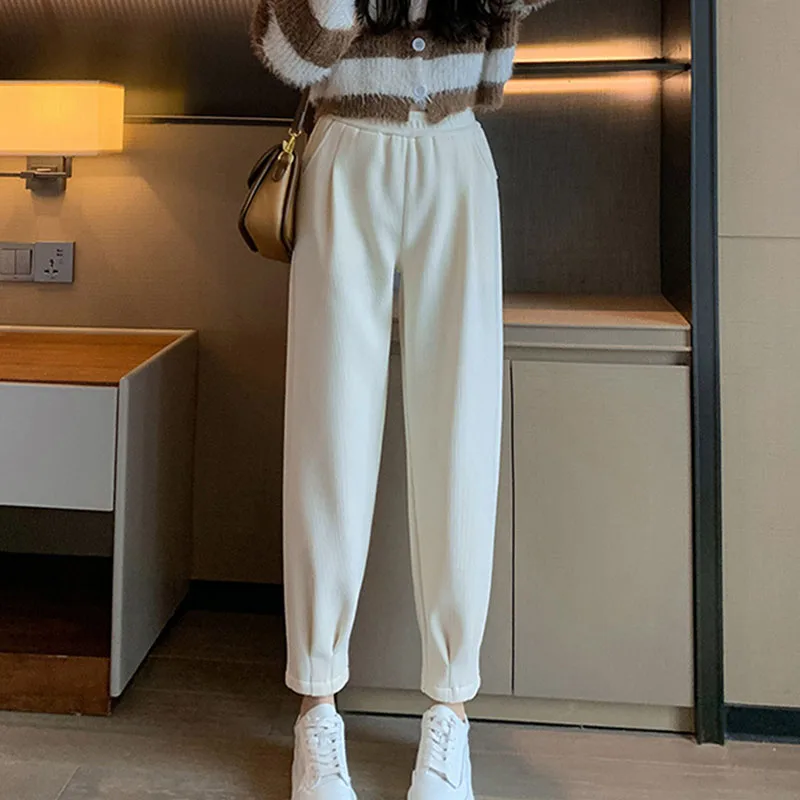 春秋の新作暖かいハーレムパンツ女性用多用途カジュアルルーズコーデュロイパンツレディースゴムウエストパンツ