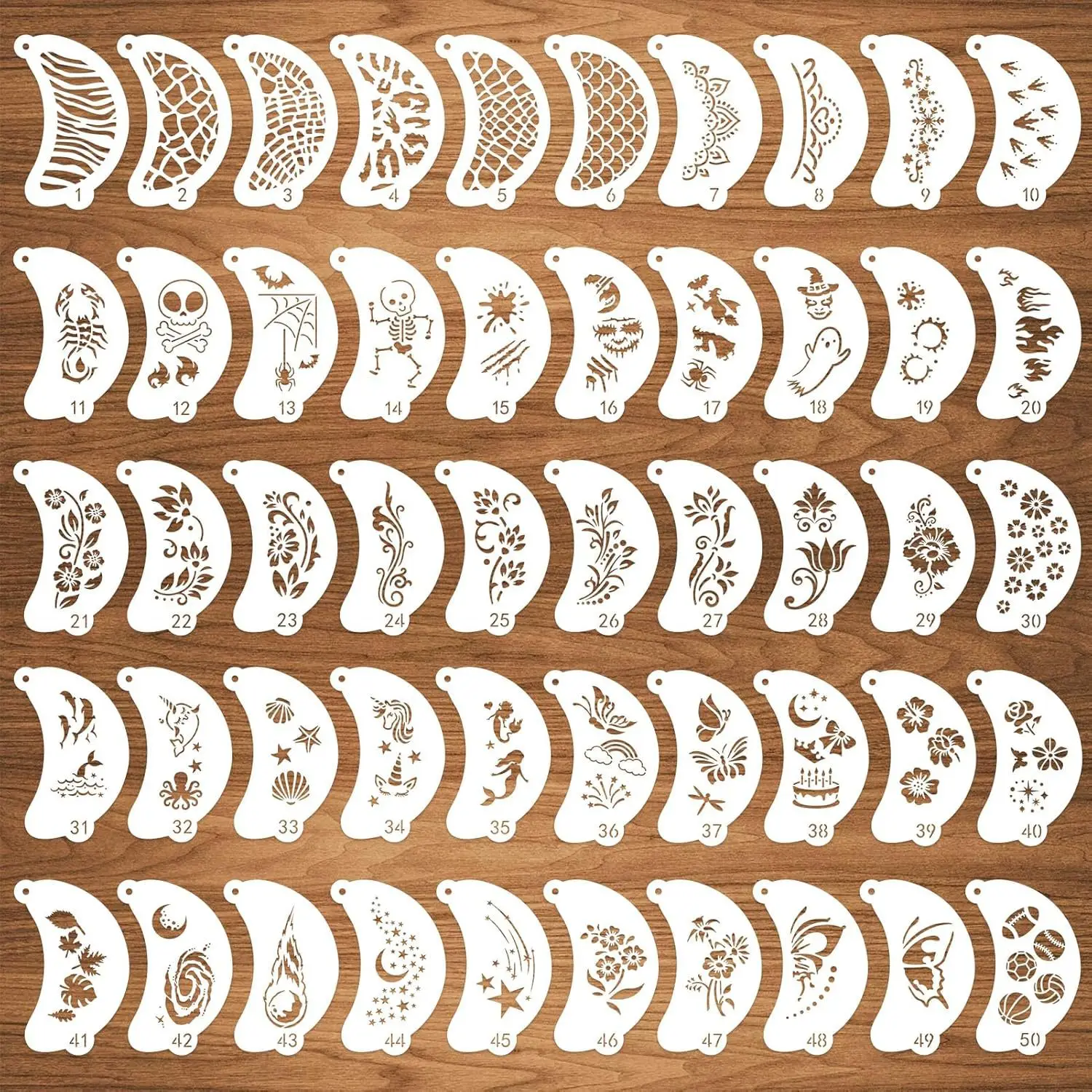 50 Pcs Face Painting Templates Stencils Reusable, Children Art Paint Templates, DIY Drawing Stencils, Adult Party Makeup Tool