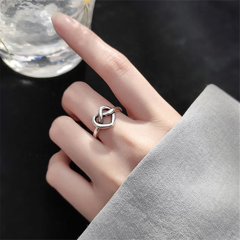 925 Sterling Silver Tie a Knot Heart Adjustable Rings For Women Ladies Rings Engagement Luxury Jewelry Jewellery Argent 925