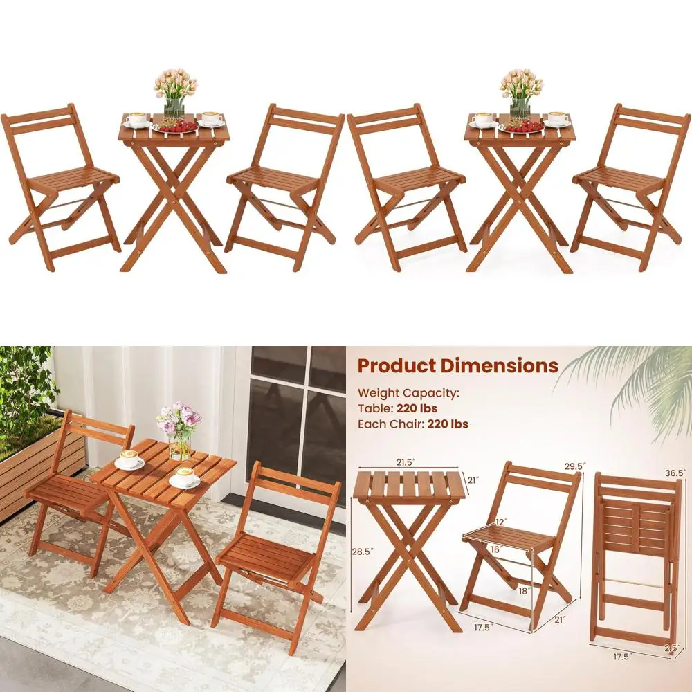 

Уличный деревянный комплект для бистро из 3 предметов: стол и стулья с реечными спинками для патио или зоны у бассейна