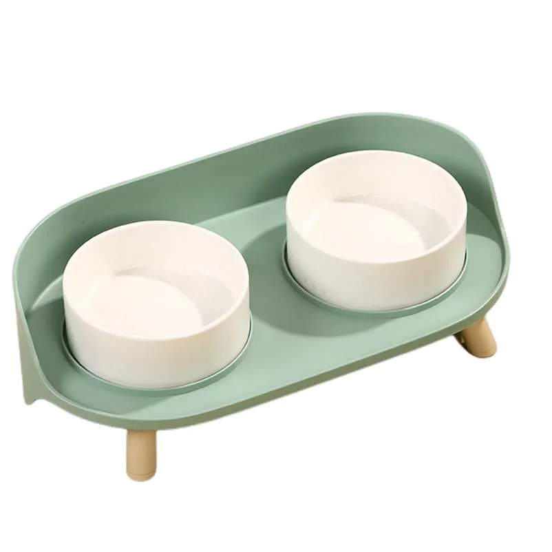 Double ceramic bowl for cat and dog, protect the cervical spine from overturning and splashing grain, water bowl, water bowl