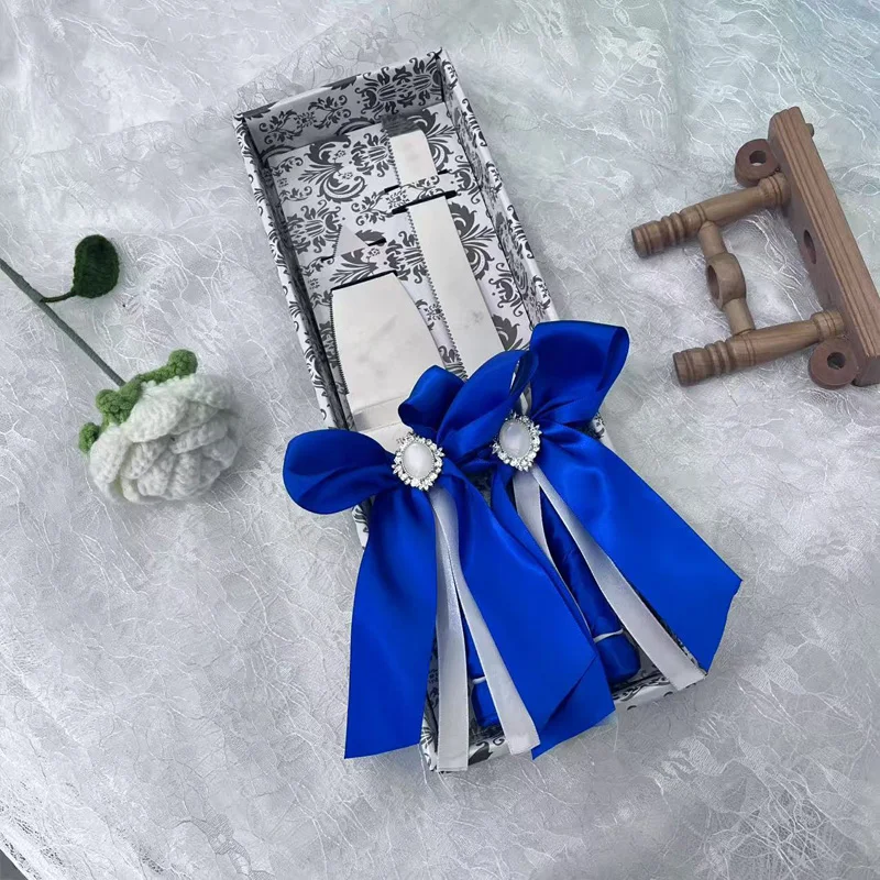 Minimalist Royal blue Wedding Cake Cutting Set - Sleek and Stylish for Contemporary Weddings image 2
