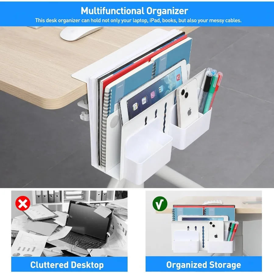 تخزين جانبي للمكتب تحت المكتب، حامل الكمبيوتر المحمول، منظم الملفات المعلق الجانبي، لا يوجد مشبك مثقاب على صينية إدارة الكابلات، عقد الكمبيوتر المحمول #4