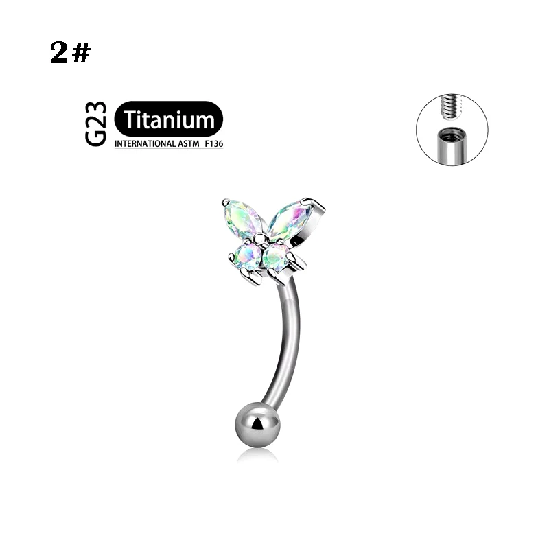 Labio uña circón mariposa aleación de titanio G23 varilla curva labio ceja uña varilla dental interno joyería de punción