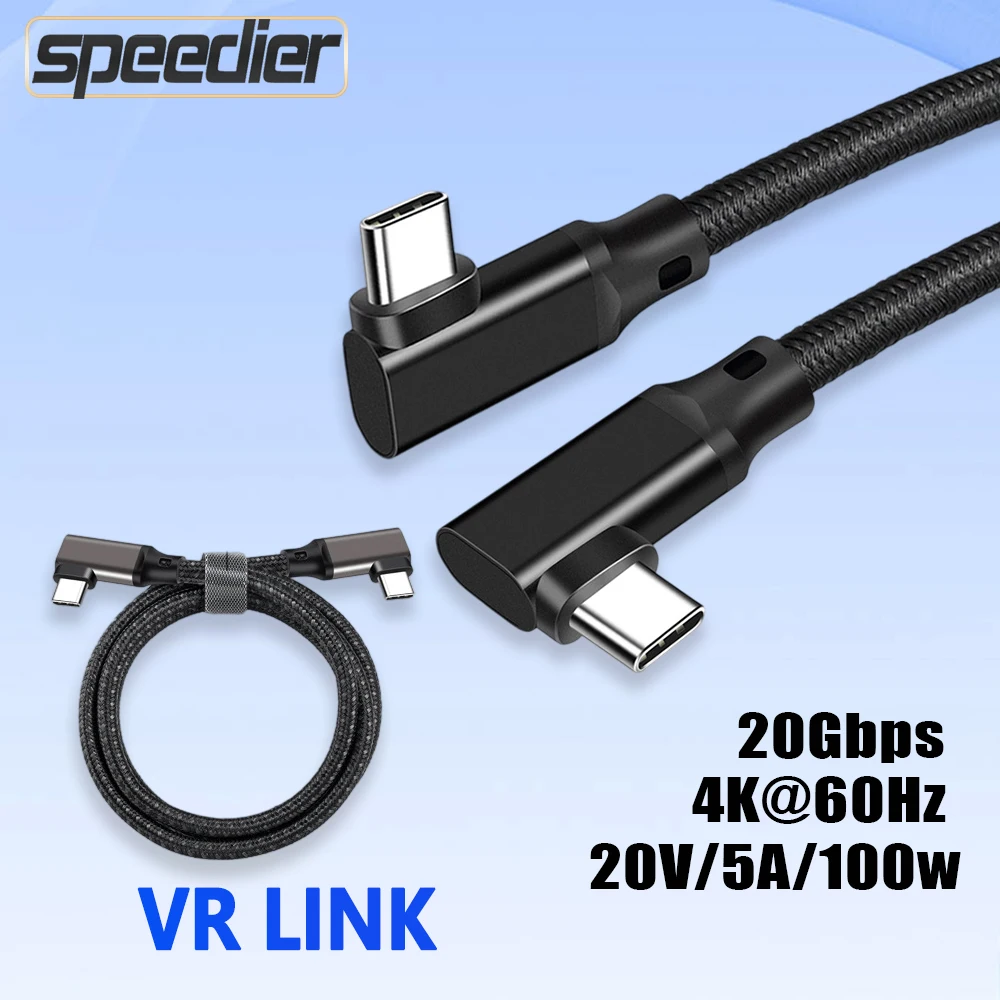 

USB3.2 Type C 4K 60Hz 100W VR Link Gen2 Date Cable Charging Double Elbow Cord Quest 2 Metaverse Game Screen Mirroring with IC 1m