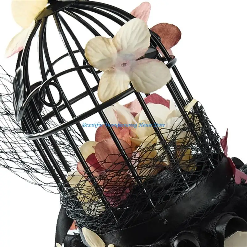 E56A خمر القوطية قبعة معدنية زهرة أغطية الرأس مشبك شعر لمهرجان الموسيقى خلع الملابس #3