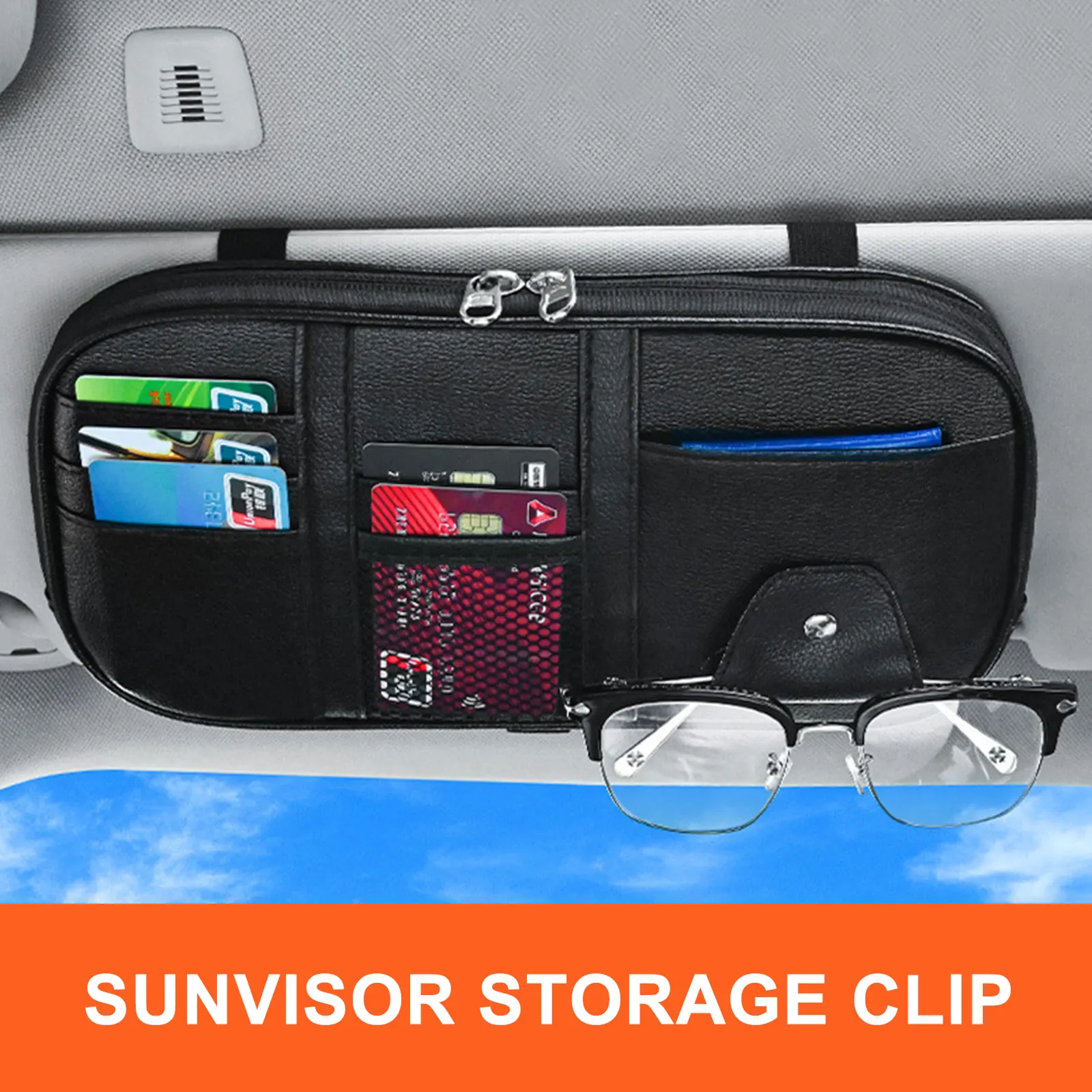 

Car Sun Visor Organizer Auto Pocket Organizer Car Truck SUV Storage Pouch Glasses Bill Pen Card Holder Multi-Pocket Net Zipper