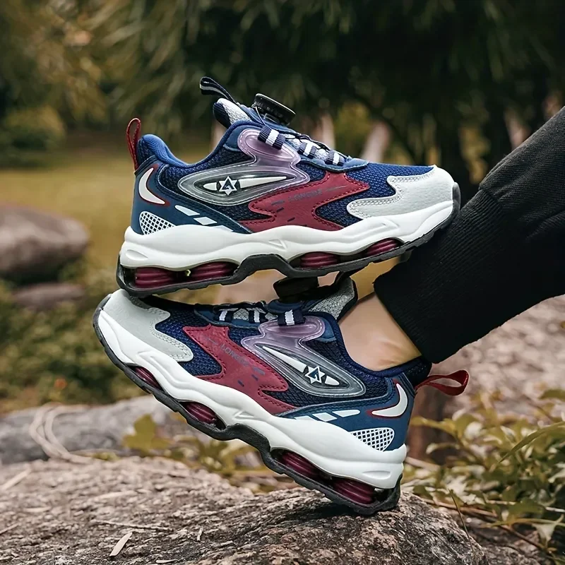 Baskets Respirantes et Décontractées pour Enfant, Chaussures Basses avec Bouton Rotatif pour la Marche en Plein Air et la Course à Pied, pour Garçon