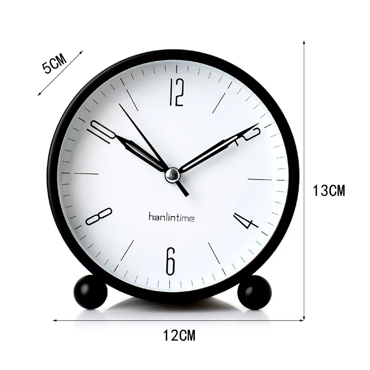 Mini alarm clock creative silent student bedside clock with simple clock face. Made of metal. Suitable for children. With night