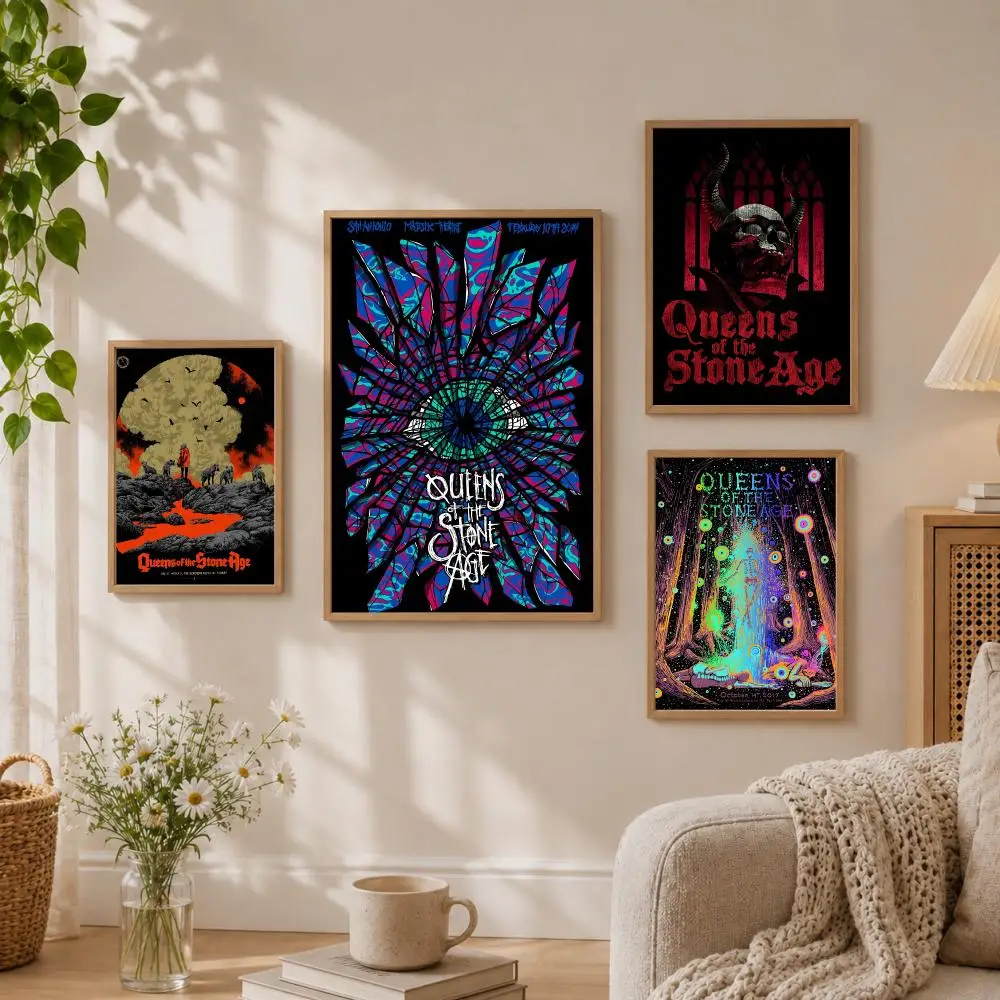 Q-Queens Of The Stone Age Poster Stickers HD Painting Self-Adhesive Art for Bedroom Living Room Home Decor Wall Decals Gift