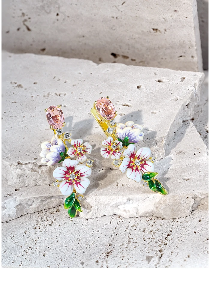 SANTUZZA Echte 925 Sterling Silber Ohrhänger für Damen, Funkelnde Bunte Blumen-Ohrringe, Zarter Hochzeitsschmuck – Detail 5