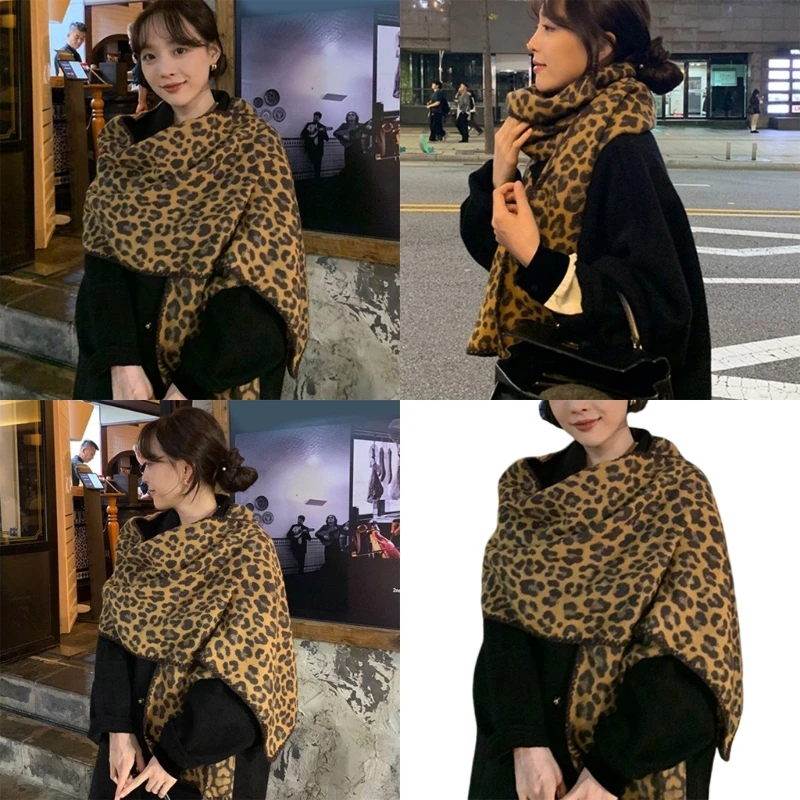 Plush Leopard Patterned Neckerchief Everyday Wear Scarves Warm Fashion Scarves for Women Offering Comfort and Warmth