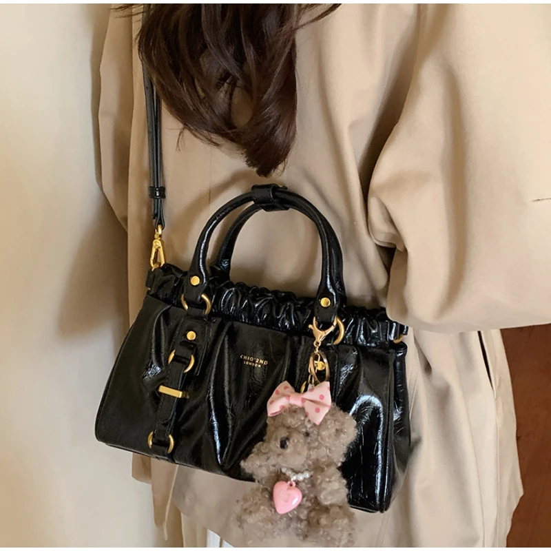 

Vintage Pleated Handbag High-end Pu Shoulder Bag Luxury Square Bag Magnetic Closure Wallet With Pendant Commuter Crossbody Bag