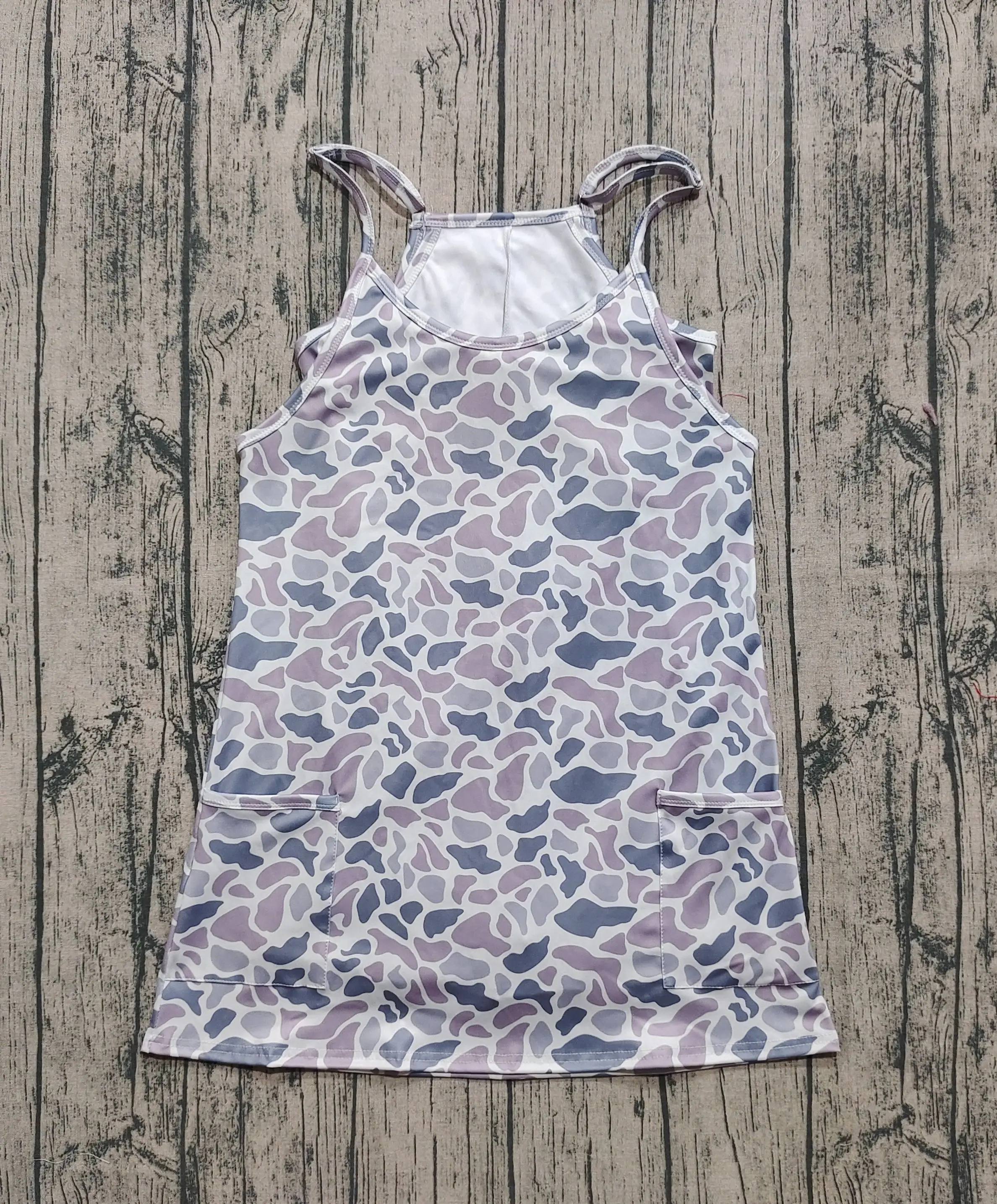 

Оптовая продажа, женская одежда с активными карманами, одежда для взрослых, женская одежда до колена, серое камуфляжное платье, шорты для девочек, летняя одежда для йоги